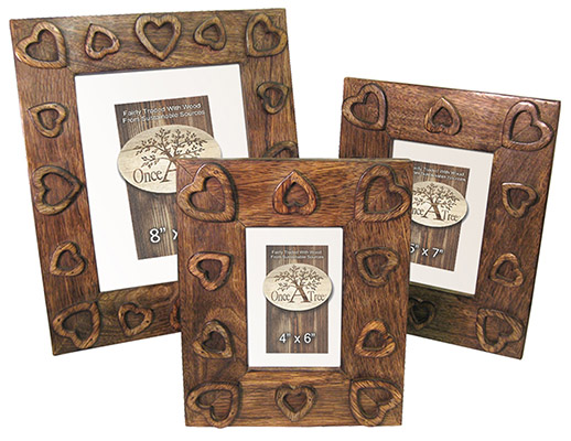 Set of 3 Heart Design Mango Wood Photo Frames